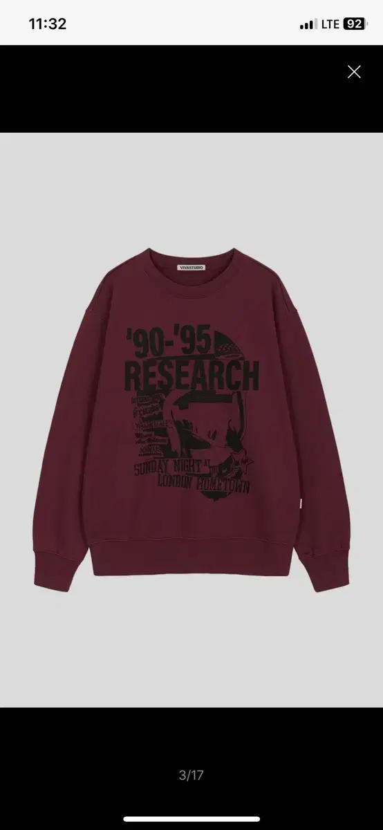 비바스튜디오 맨투맨 RESEARCH CREWNECK [MAROON]